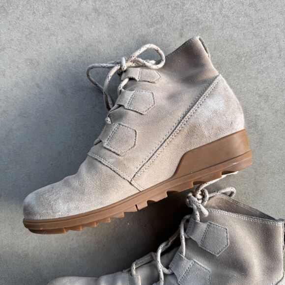 Sorel Evie Wedge Ankle Bootie Women's 11 Tan Lace Up Suede Waterproof‎ Boot - Picture 3 of 10
